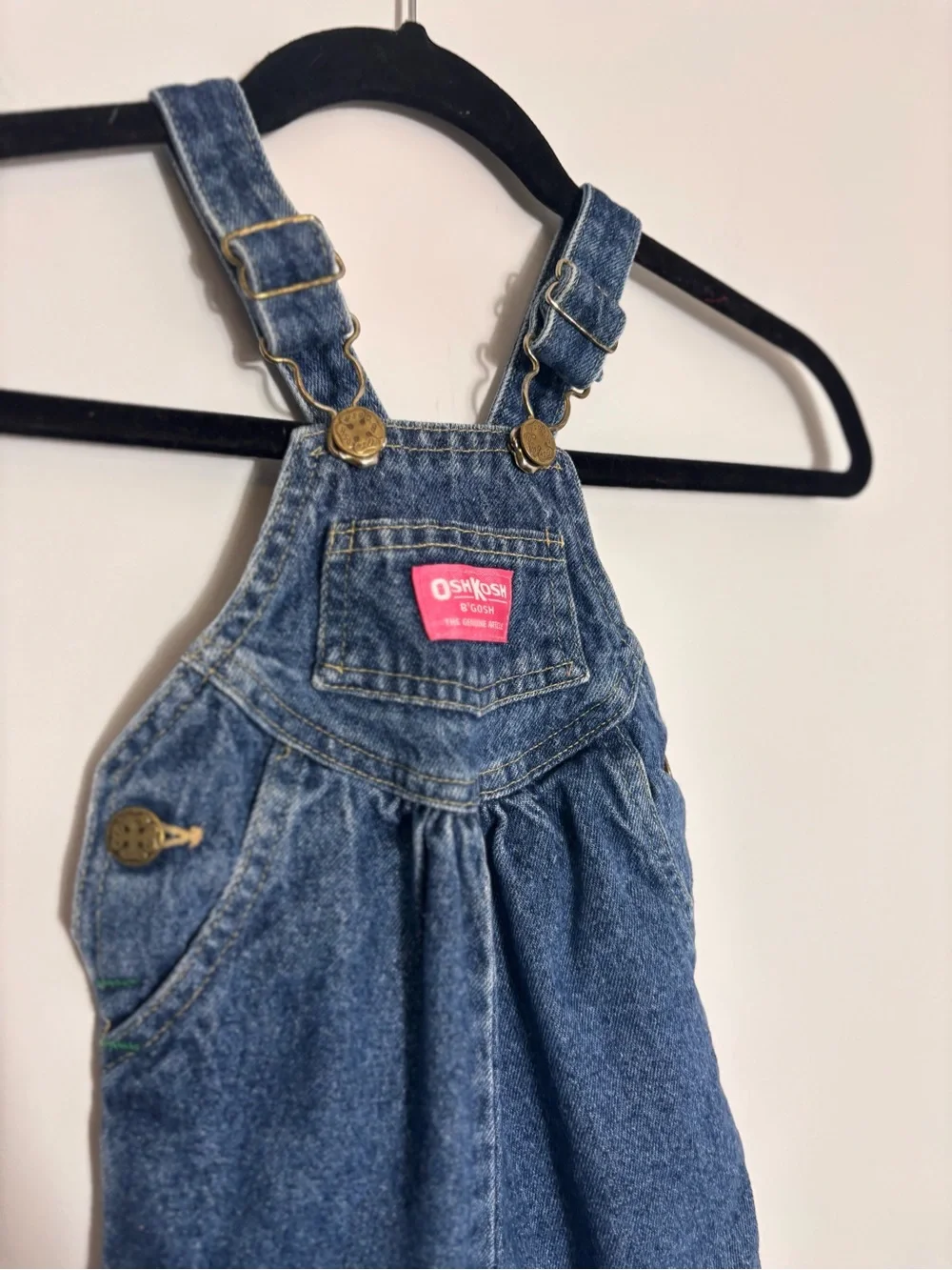 Vintage OshKosh B’gosh Baby Girl Denim Overalls 12 Months Pink Tag made in USA
